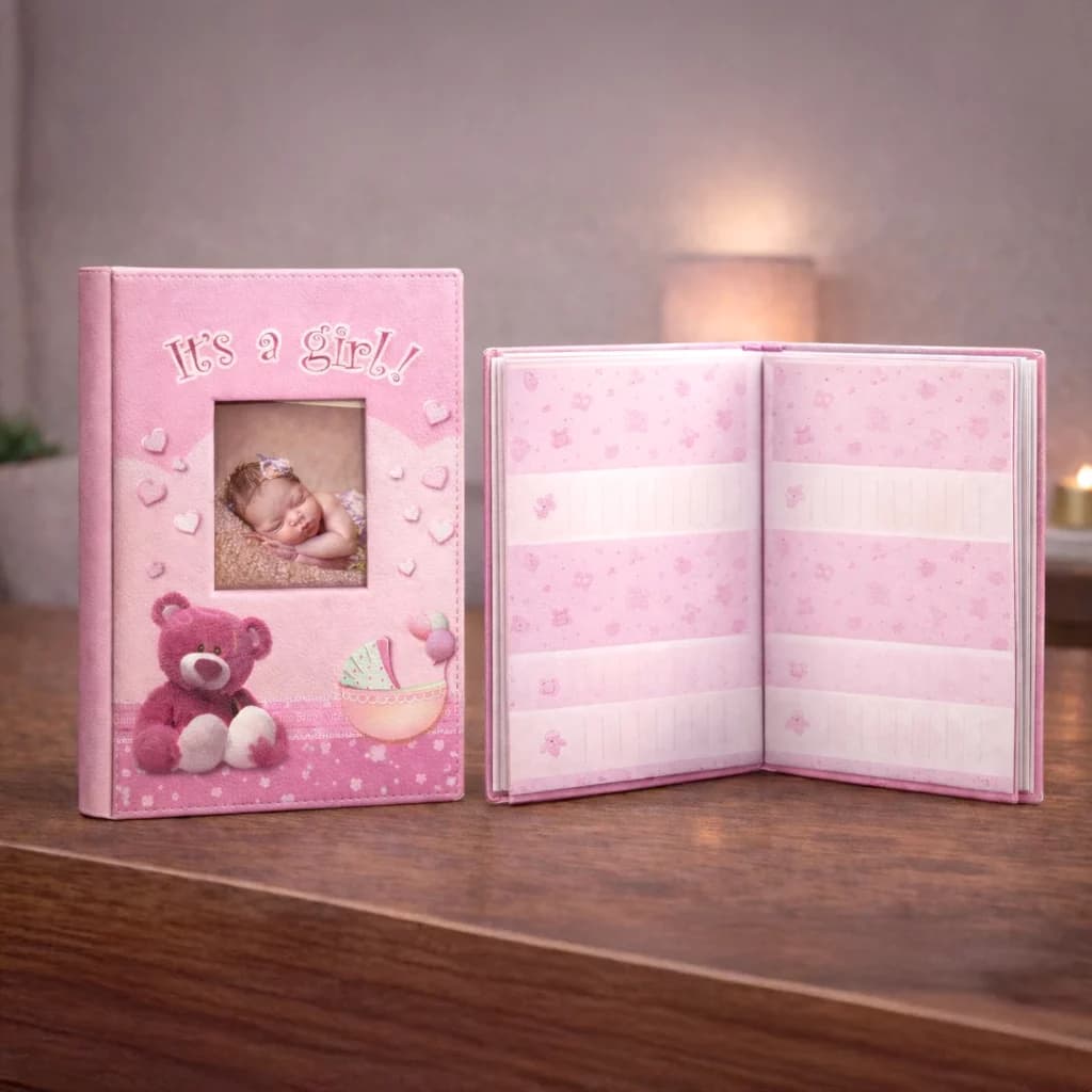 אלבום כיסים לתינוקת "It's a Girl" דמוי עור ורוד (300 תמונות) – תמונה 2 מתוך 2