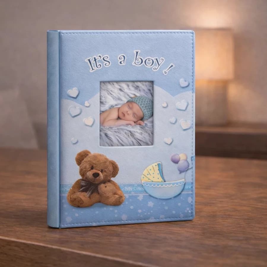 אלבום כיסים "It's a Boy" לתינוק כריכת דמוי עור יוקרתית (300 תמונות)