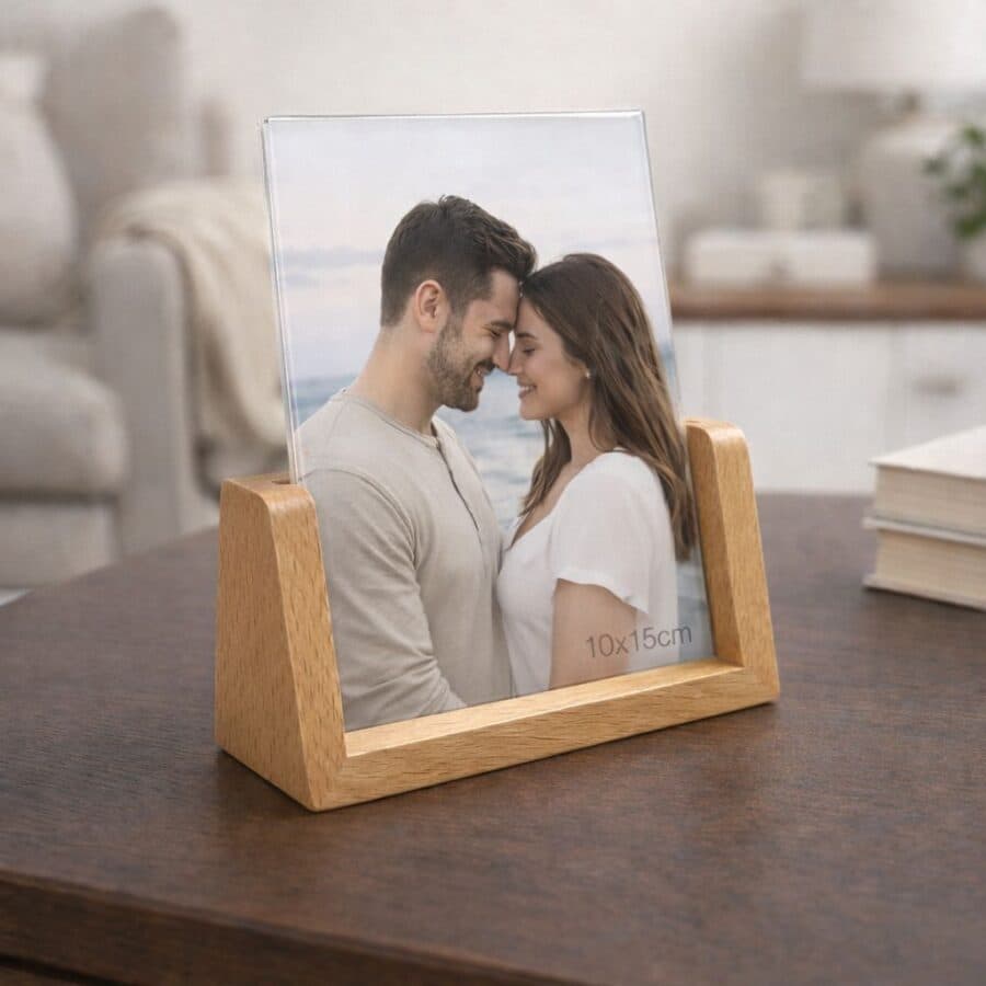 מעמד עץ עם תמונה ואקריליק שקוף 10X15-אורך