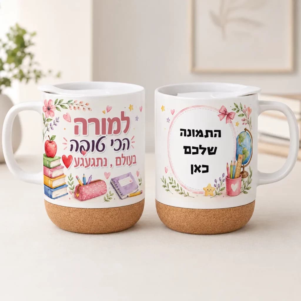 מתנה למורה ספל עם תמונה וכיתוב בעיצוב אישי