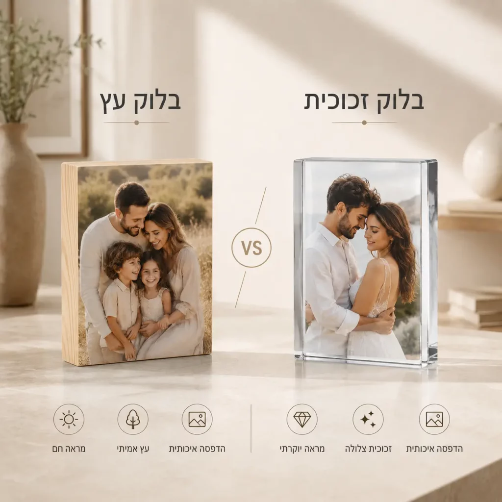 בלוק זכוכית או בלוק עץ עם תמונה? המדריך המלא לבחירת המתנה המושלמת