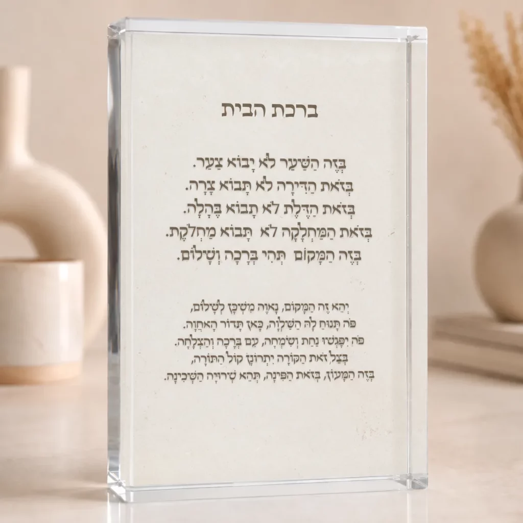 ברכת הבית על זכוכית קריסטל יוקרתית בעובי 2 ס"מ עם הדפסת סובלימציה 4K בעיצוב נקי